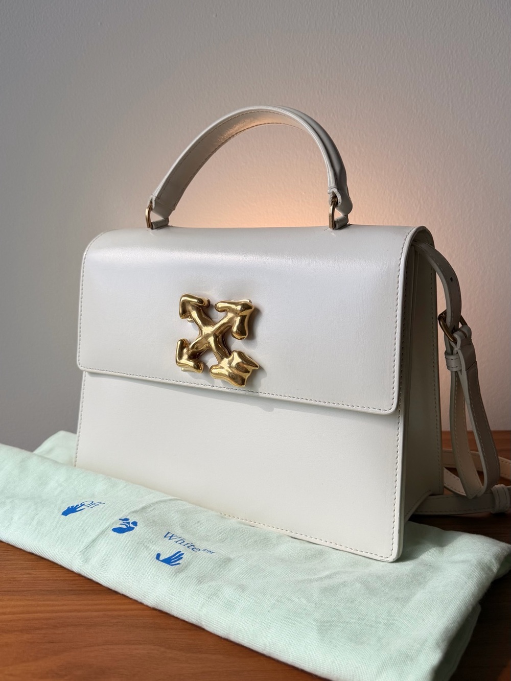 OFF WHITE Jitney 2.8 Top Handle Bag, White/Gold, “Melted”
